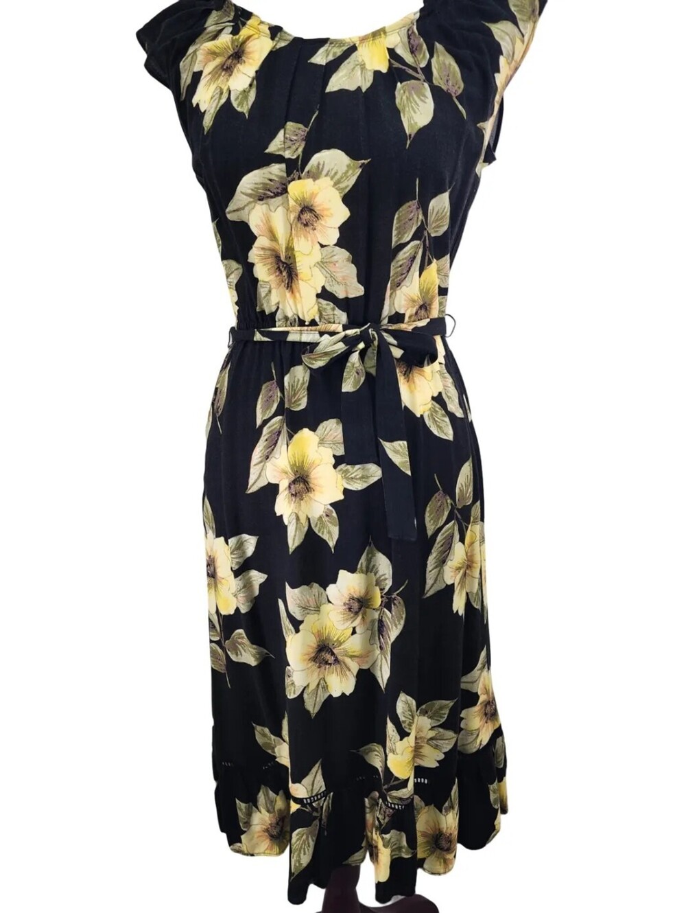 Title: LC Lauren Conrad Floral Keyhole Midi Dress Black XS